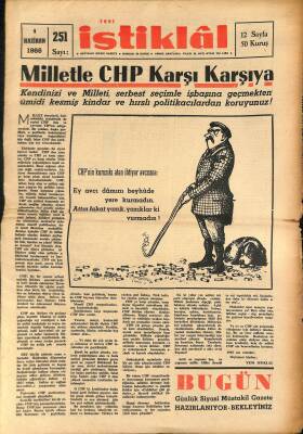 Yeni İstiklâl Gazetesi 1 Haziran 1966 - Milletle CHP Karşı Karşıya GZ115339 - 1