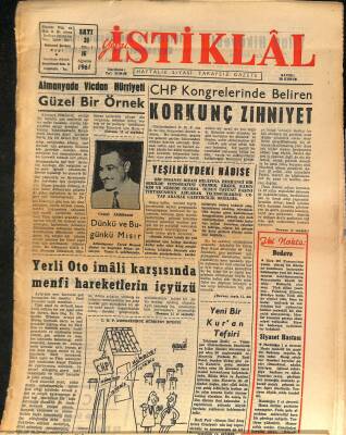 Yeni İstiklâl Gazetesi 16 Ağustos 1961 - Yerli Oto İmâli Karşısında Menfi Hareketlerin İçyüzü GZ115483 - 1