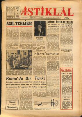 Yeni İstiklâl Gazetesi 2 Ağustos 1961 - Amerika Ve Kanada İslam Cemiyetinin Toplantısı GZ115484 - 1