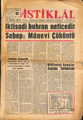 Yeni İstiklâl Gazetesi 22 Aralık 1961 - Milliyetçi Gençler Asayişe Yardımcıdır GZ115350 - 1