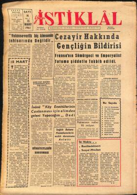 Yeni İstiklâl Gazetesi 22 Mart 1961 - Cezayir Hakkında Gençliğin Bildirisi GZ115496 - 1