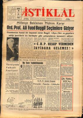 Yeni İstiklâl Gazetesi 23 Ağustos 1961 - Türkiyede Yahudi Faaliyeti GZ115504 - 1