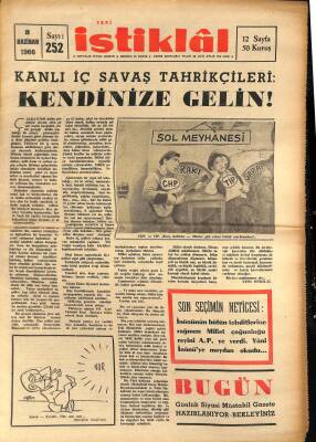 Yeni İstiklâl Gazetesi 8 Haziran 1966 - Damat Metin Tokere Telgraf GZ115334 - 1