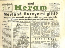 YENİ MERAM SİYASİ DEMOKRAT GAZETE 17 Aralık 1950 SAYI105 - Mevlana Koreye mi Gitti NDR74037 - Gökçekoleksiyon
