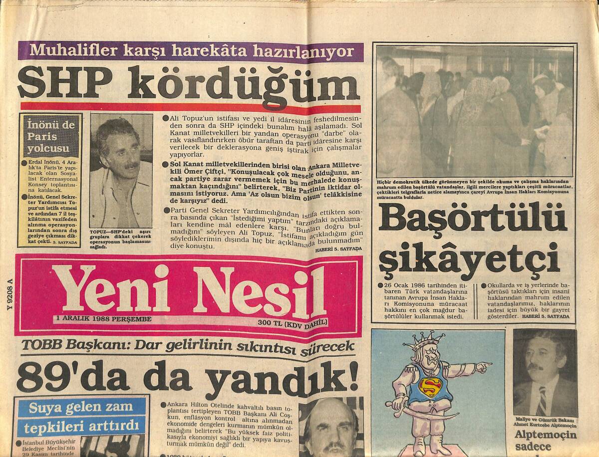 Yeni Nesil Gazetesi 1 Aralık 1988 - Bayan Butto Başbakanlığa Yaklaşıyor - İran'dan Terörizm Suçlaması GZ153237 - 1
