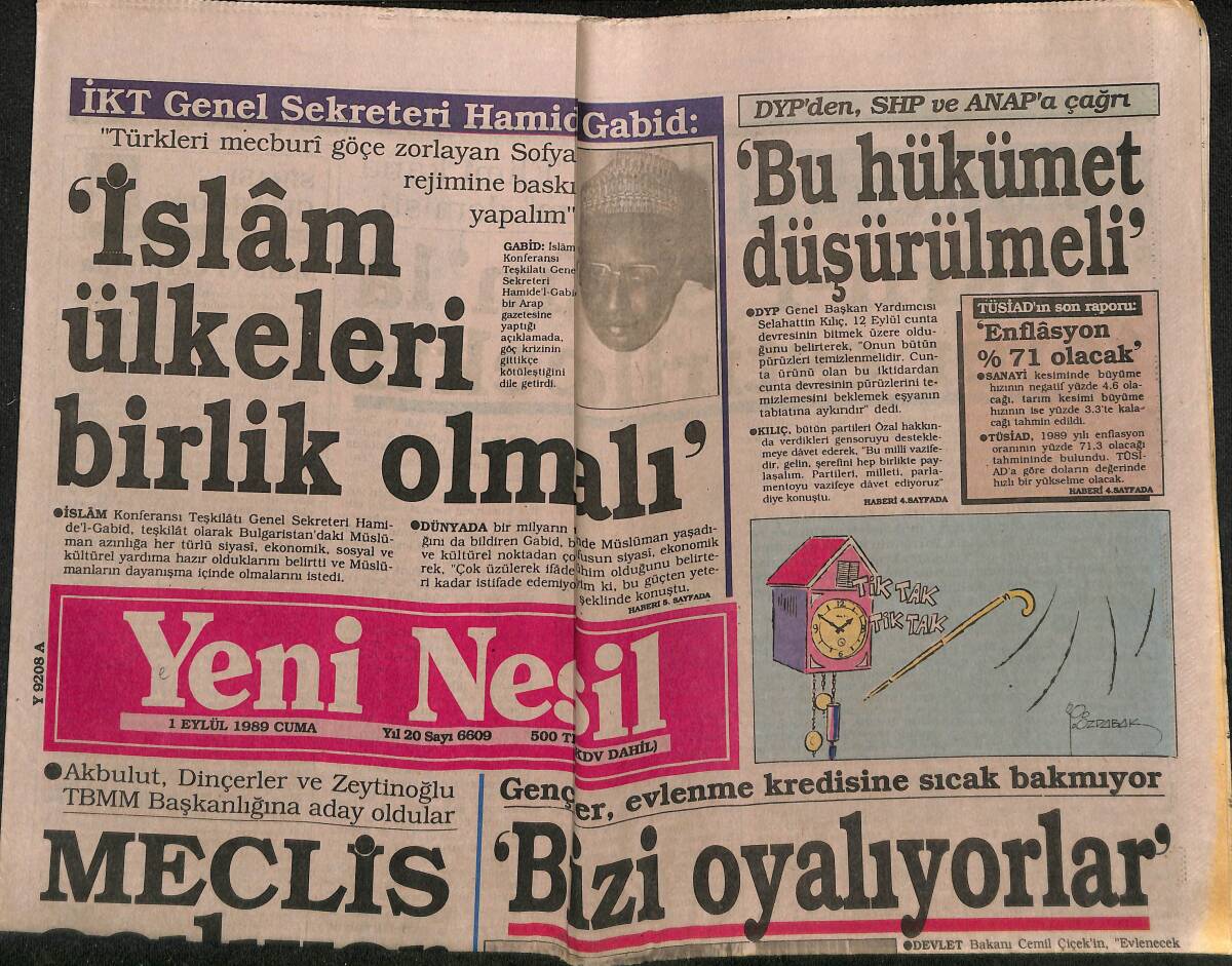 Yeni Nesil Gazetesi 1 Eylül 1989 - Başkan Çelik'in Davası Başladı - İzmir'de Çatışma GZ152498 - 1