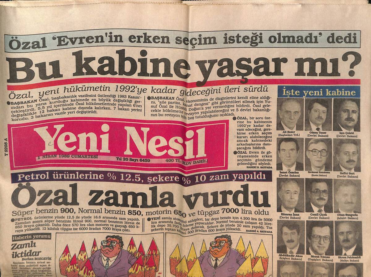 Yeni Nesil Gazetesi 1 Nisan 1989 - İstanbul'da 3.Faizsiz Banka Dün Hizmete Girdi - Özal Zamla Vurdu GZ147147 - 1