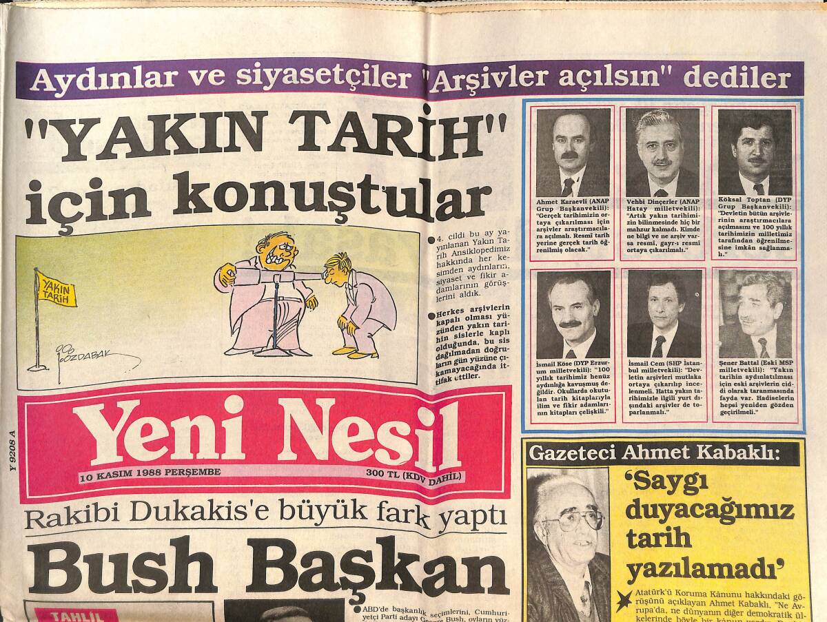 Yeni Nesil Gazetesi 10 Kasım 1988 - Erzurum'da Başörtü Yasağı Kalktı - Bush Başkan GZ152294 - 1