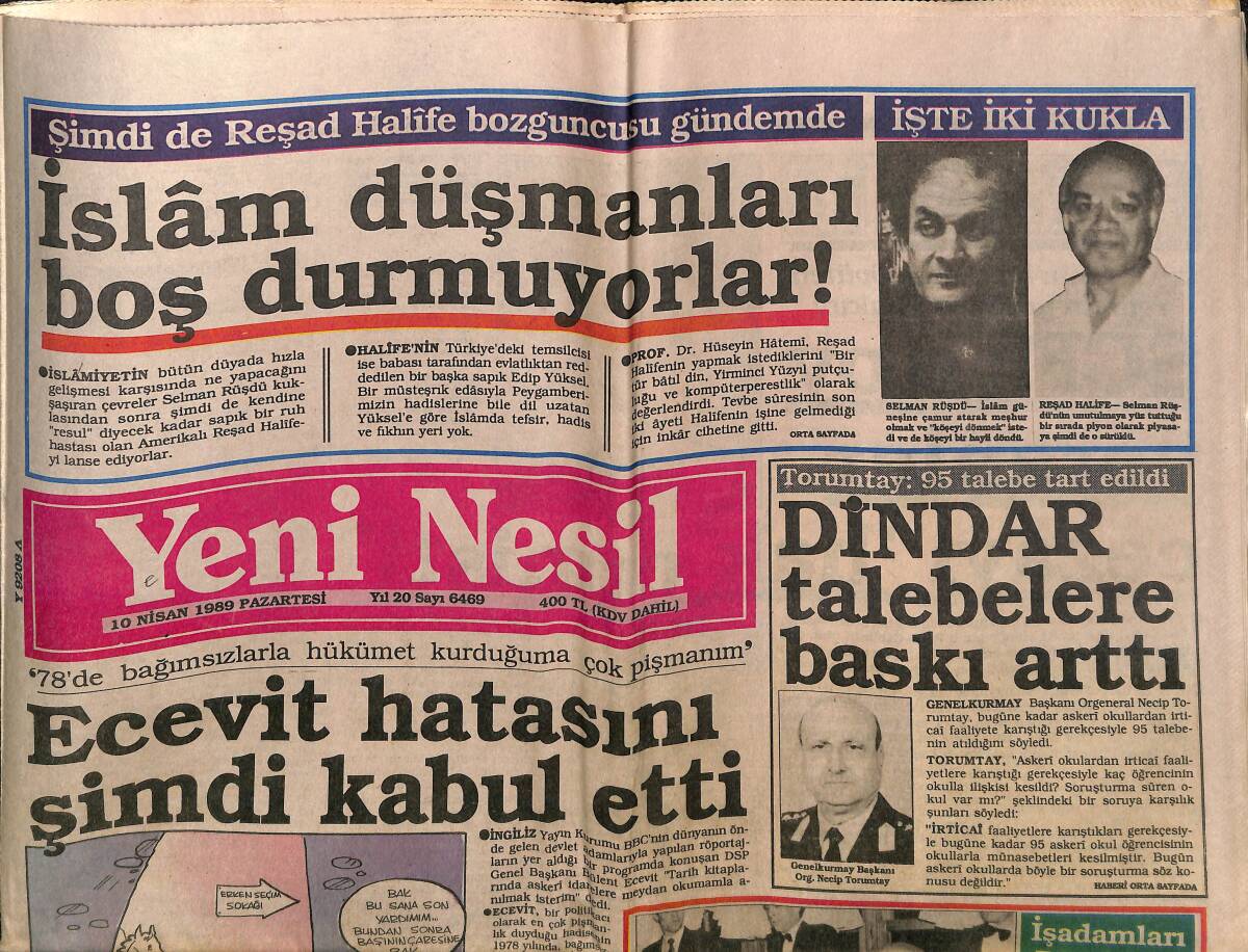Yeni Nesil Gazetesi 10 Nisan 1989 - Mimar Sinan Anıldı - Dindar Talebelere Baskı Arttı GZ152706 - 1
