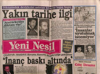 Yeni Nesil Gazetesi 11 Ağustos 1989 - Hüsamettin Cindoruk,İnanç Baskı Altında GZ55666 - 1