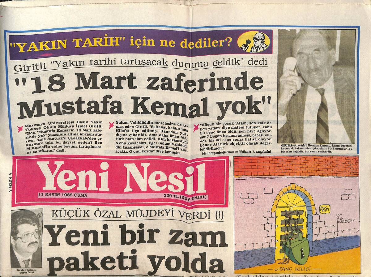 Yeni Nesil Gazetesi 11 Kasım 1988 - Evren Yine Çattı - Küçük Özal Müjdeyi Verdi GZ152008 - 1
