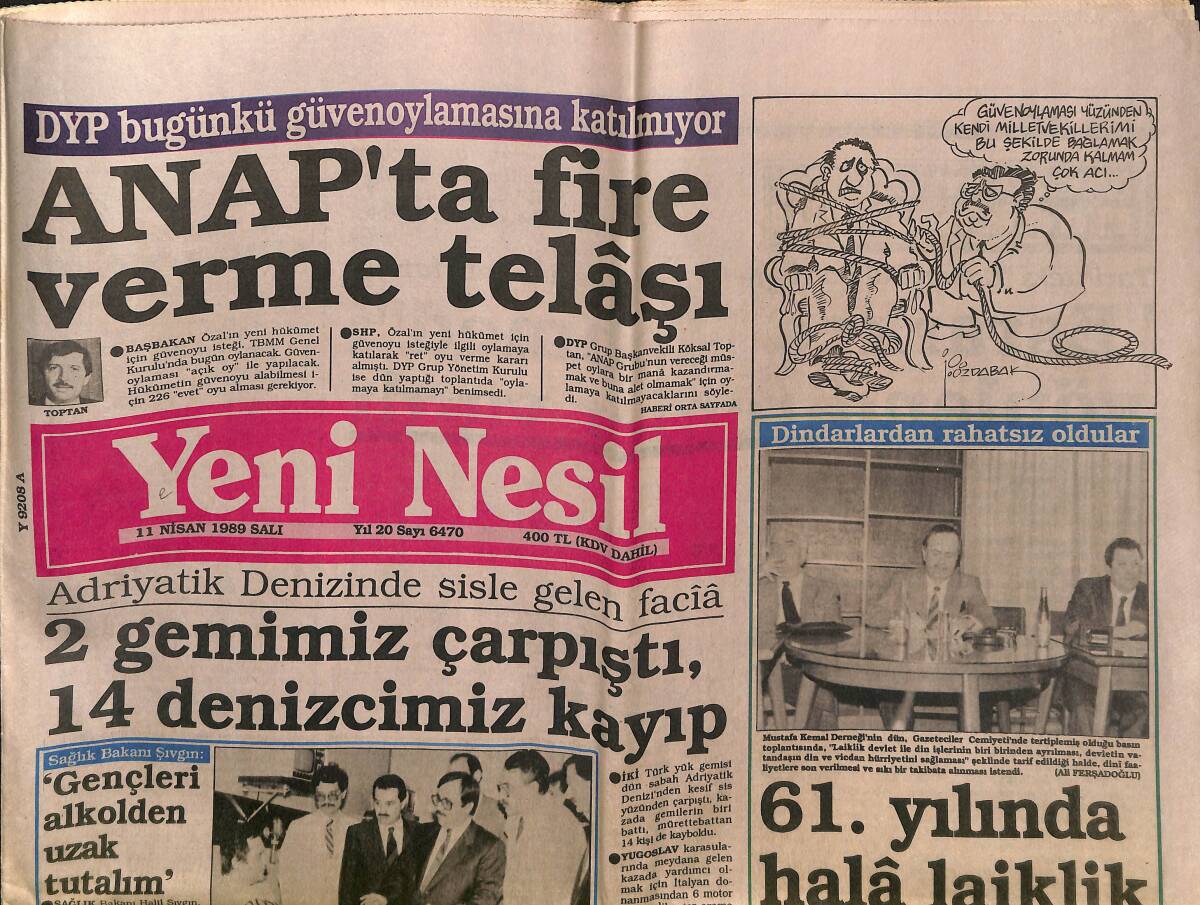 Yeni Nesil Gazetesi 11 Nisan 1989 - ANAP'ta Fire Verme Telaşı - SHP'de Tüzük Gerginliği GZ152705 - 1