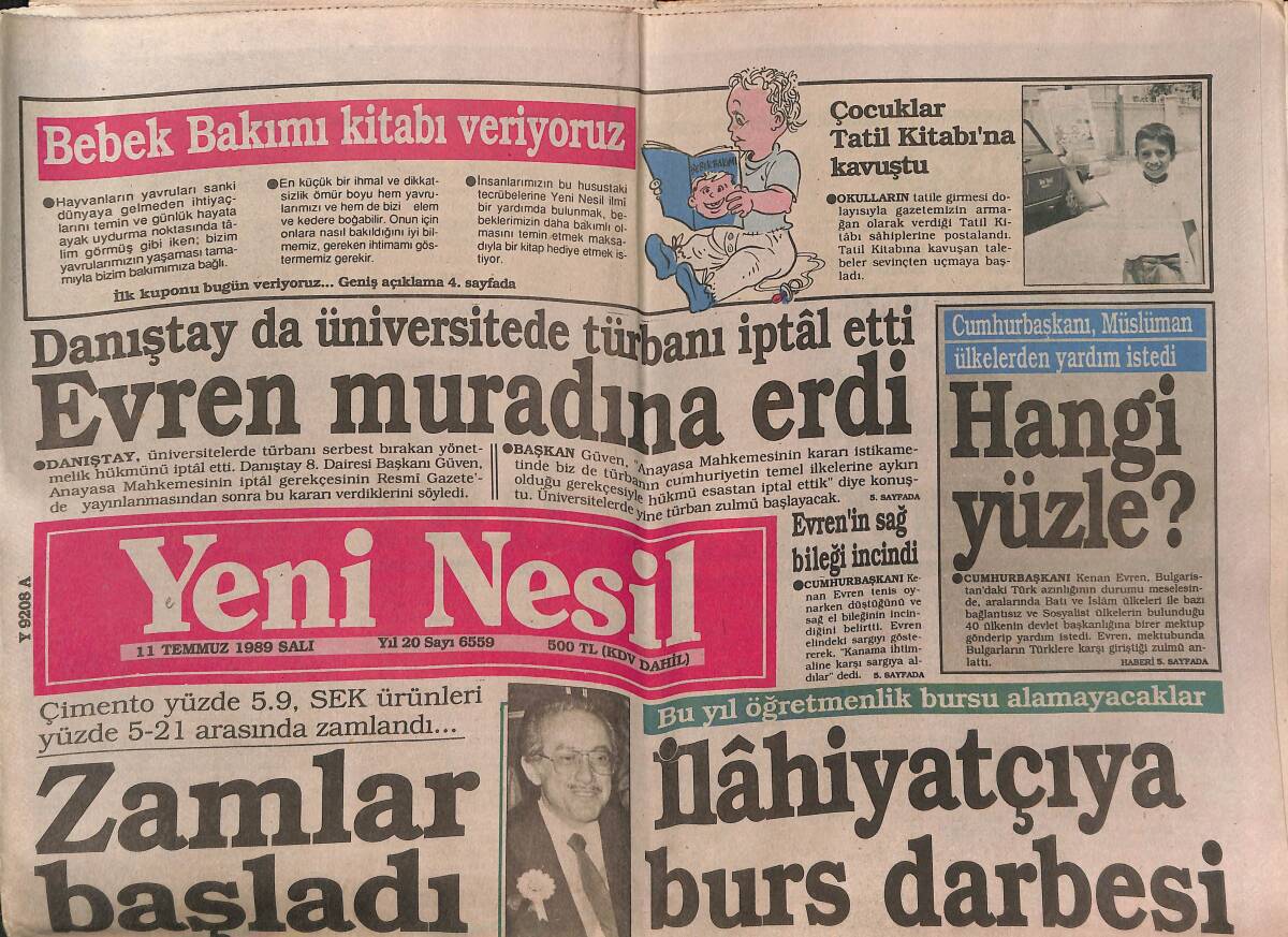 Yeni Nesil Gazetesi 11 Temmuz 1989 - Küba Kahramanı İdam Edilecek - Danıştay da Üniversitede Türbanı İptâl Etti GZ147145 - 1