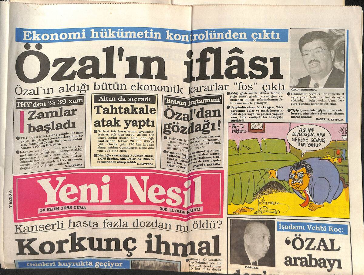 Yeni Nesil Gazetesi 14 Ekim 1988 - Özal'ın İflâsı - Bakırcılık Antikayla Doğuyor GZ152013 - 1