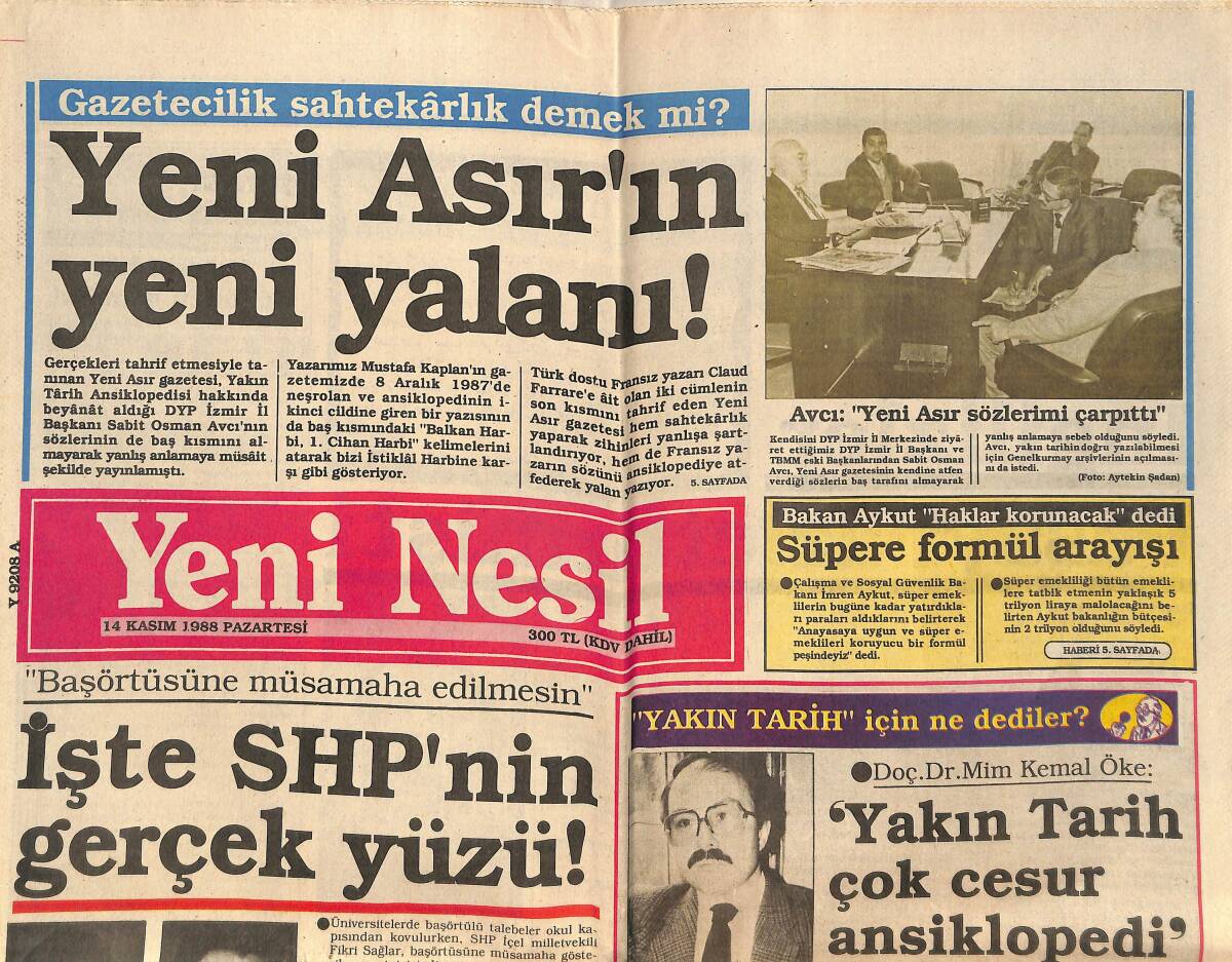 Yeni Nesil Gazetesi 14 Kasım 1988 - Tabii Gazın Masrafı Ağır - İşte SHP'nin Gerçek Yüzü ! GZ152009 - 1