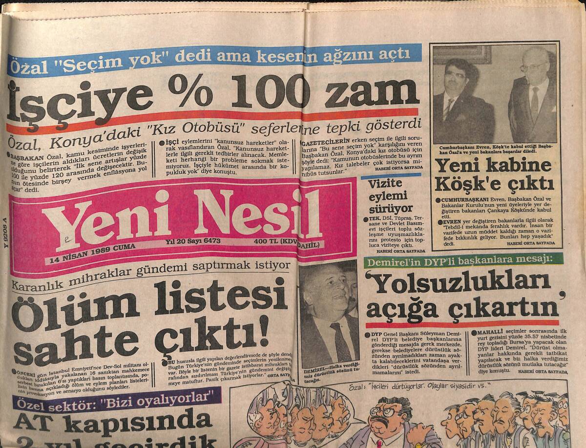 Yeni Nesil Gazetesi 14 Nisan 1989 - SHP'de Bunalım - Marmara'da Kırmızı Leke Alarmı GZ152731 - 1