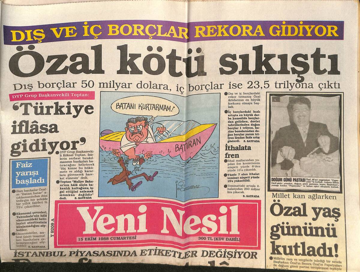 Yeni Nesil Gazetesi 15 Ekim 1988 - Özal Yaş Gününü Kutladı - Naim Süleymanoğlu Ailesine Kavuştu GZ152014 - 1