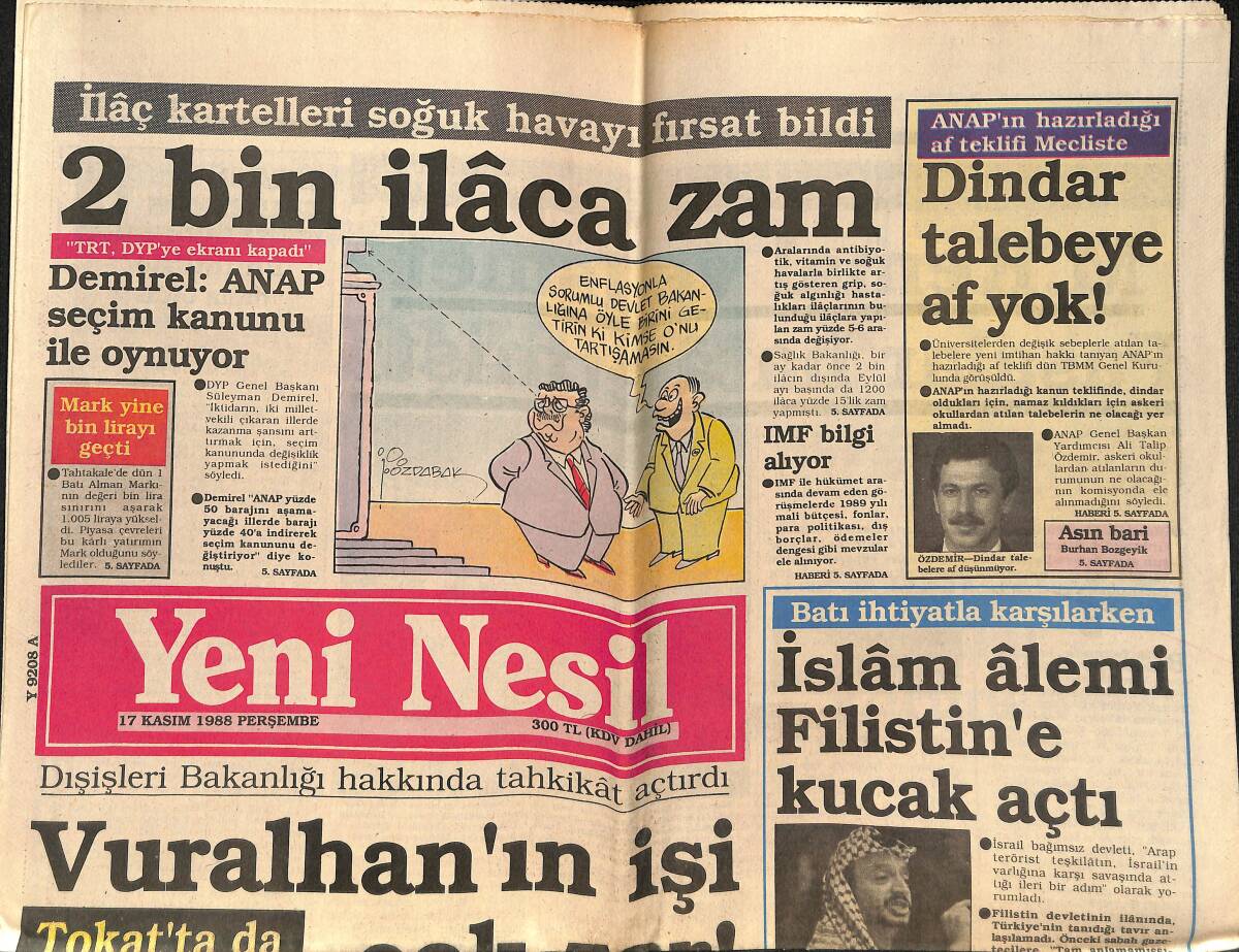 Yeni Nesil Gazetesi 17 Kasım 1988 - UND Başkanı Ulusoy : 1989 Yılı Nakliyeci İçin Ölüm Yılı Olacak - 2 Bin İlaca Zam GZ152022 - 1