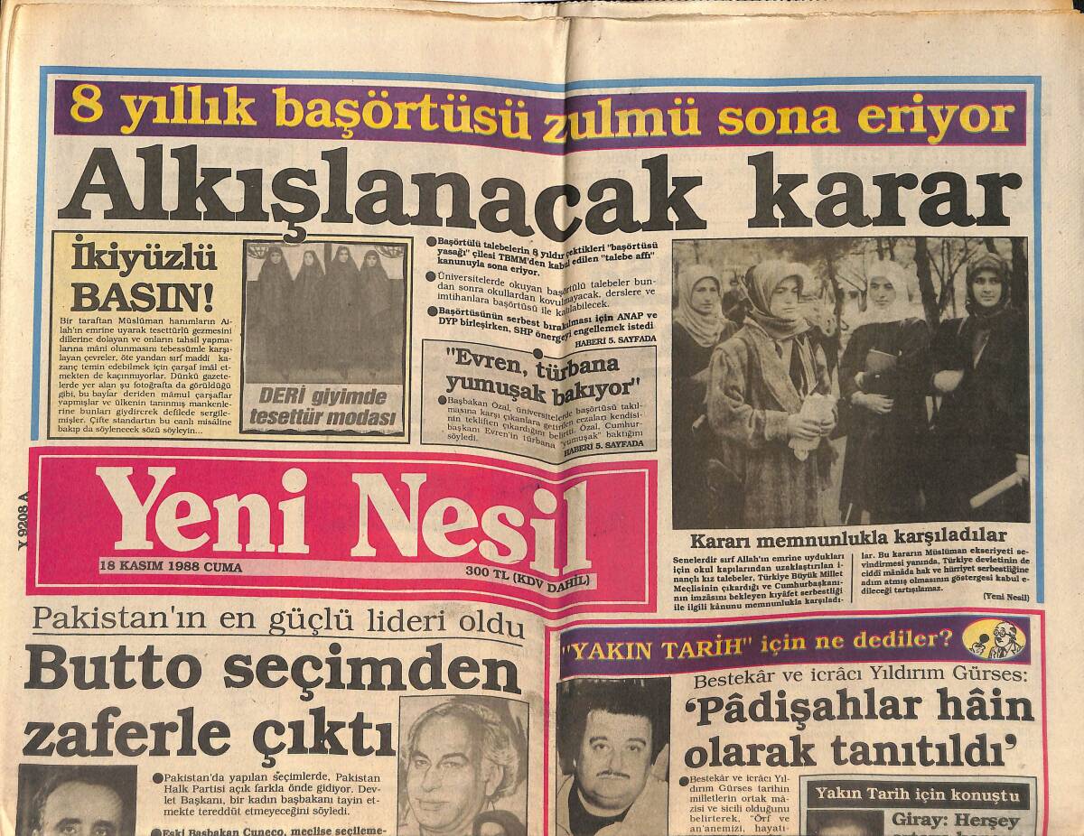 Yeni Nesil Gazetesi 18 Kasım 1988 - DYP'nin Hedefi Mahalli Seçim - Bağımsız Filistin'i Tanıyanlar Artıyor GZ152023 - 1