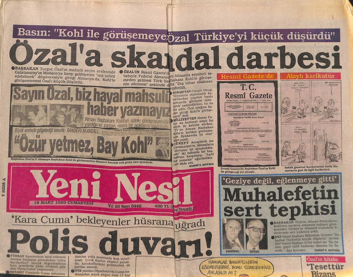 Yeni Nesil Gazetesi 18 Mart 1989 - Türban ANAP'ı Böldü - Galatasaray Romen Takımı İle Eşleşti GZ152723 - 1