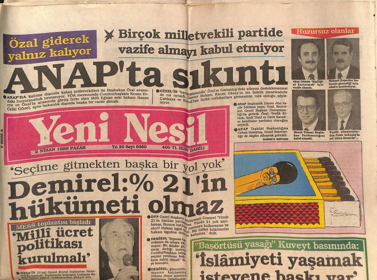Yeni Nesil Gazetesi 2 Nisan 1989 - ANAP'ta Sıkıntı - Ramazan Bu Yıl da Bol Zamlı Geliyor GZ147148 - 1