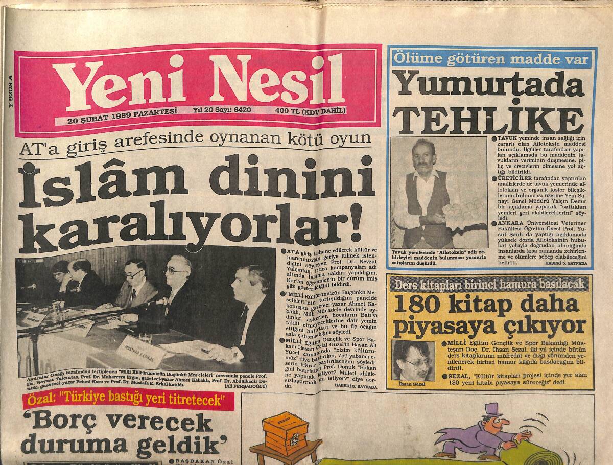 Yeni Nesil Gazetesi 20 Şubat 1989 - DYP'nin İstanbul Adayları - İslam Dinini Karalıyorlar GZ153223 - 1