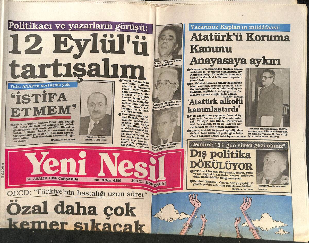 Yeni Nesil Gazetesi 21 Aralık 1988 - YÖK'ün Rakam Oyunu - Dış Politika Dökülüyor GZ152297 - 1