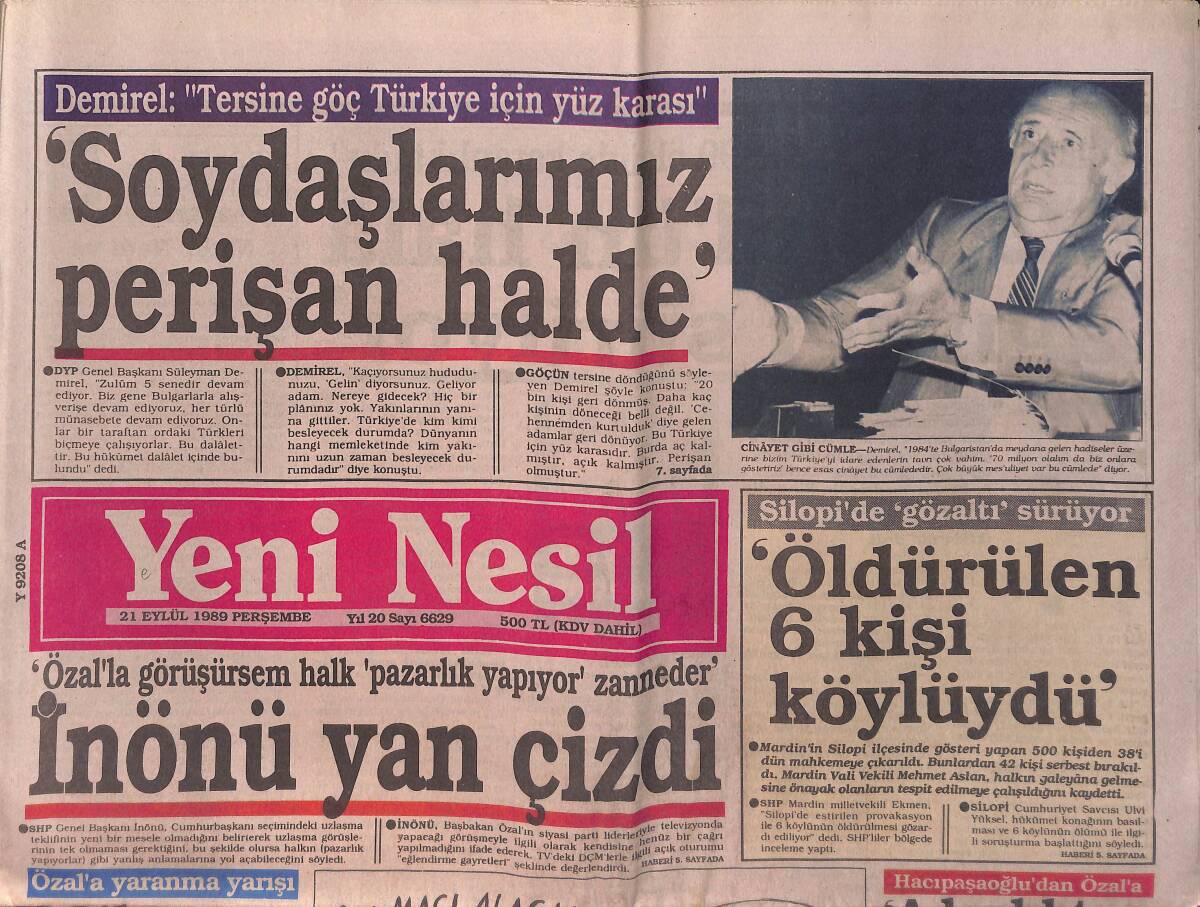 Yeni Nesil Gazetesi 21 Eylül 1989 - Silopi'de Gözaltı Sürüyor 