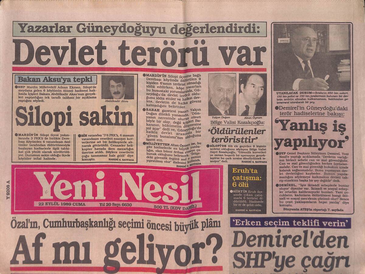 Yeni Nesil Gazetesi 22 Eylül 1989 - ABD'nin Gözdesi İsrail - Etin Kilosu Yılbaşında 10 Bin Lira - Kenan Evren'in Vazifesi Bitmesine 30 Gün Kaldı GZ155894 - 1