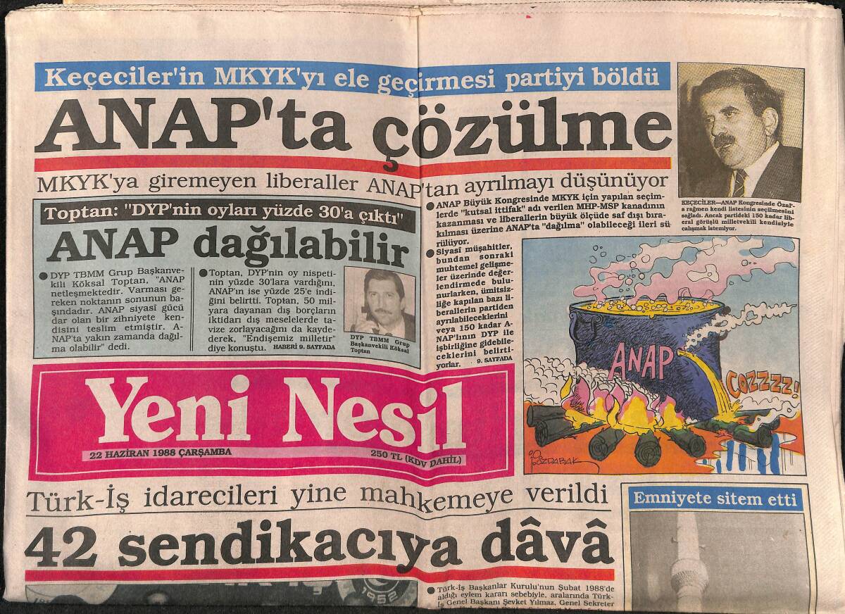 Yeni Nesil Gazetesi 22 Haziran 1988 - Demirel: Buz Gibi Borç Batağı İçindeyiz - İsmail Cem: İnönü Özal'ı Taklit Ediyor GZ151442 - 1