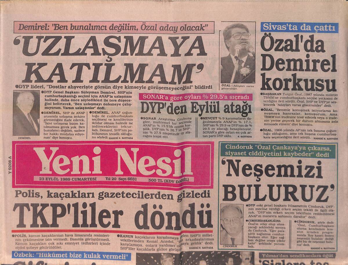 Yeni Nesil Gazetesi 23 Eylül 1989 - Yavuz Bahandıroğlu Gurbetçilere Moral Verdi 