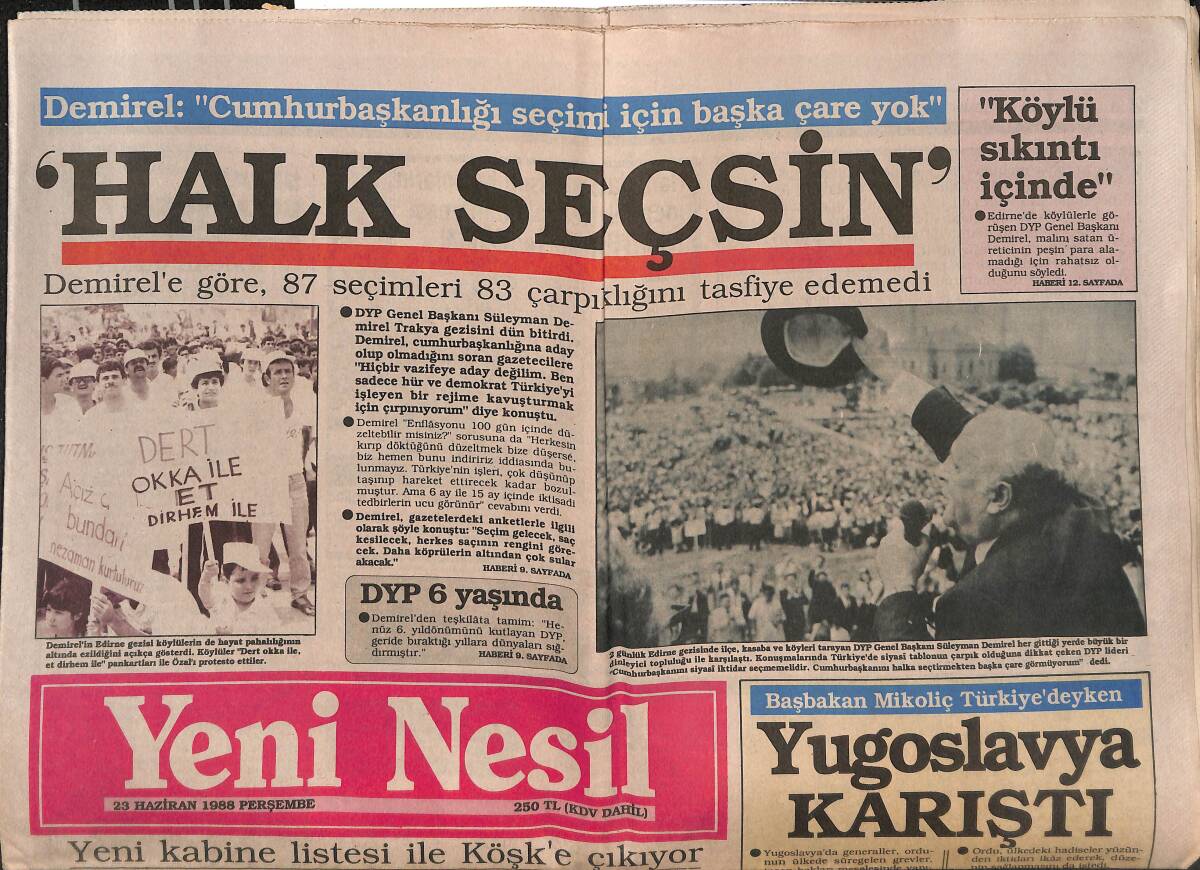 Yeni Nesil Gazetesi 23 Haziran 1988 - THK Tarifeli Uçuyor - Dolarlı Oteller Full Dolu GZ147137 - 1