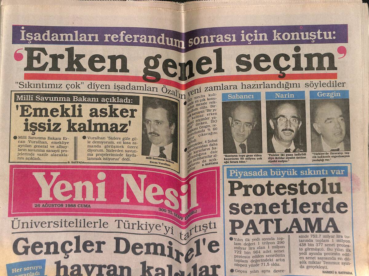 Yeni Nesil Gazetesi 26 Ağustos 1988 - Gençler Demirel'e Hayran Kaldılar - Atatürk Dini Kullandı Mı? GZ153444 - 1