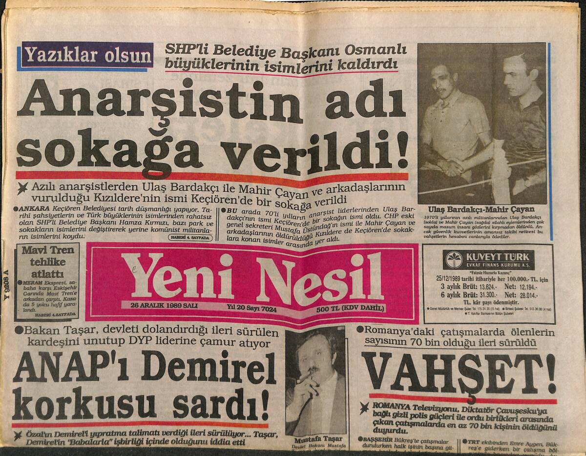 Yeni Nesil Gazetesi 26 Aralık 1989 - Yılın Adamı Özal - ANAP'ı Demirel Korkusu Sardı ! GZ153225 - 1