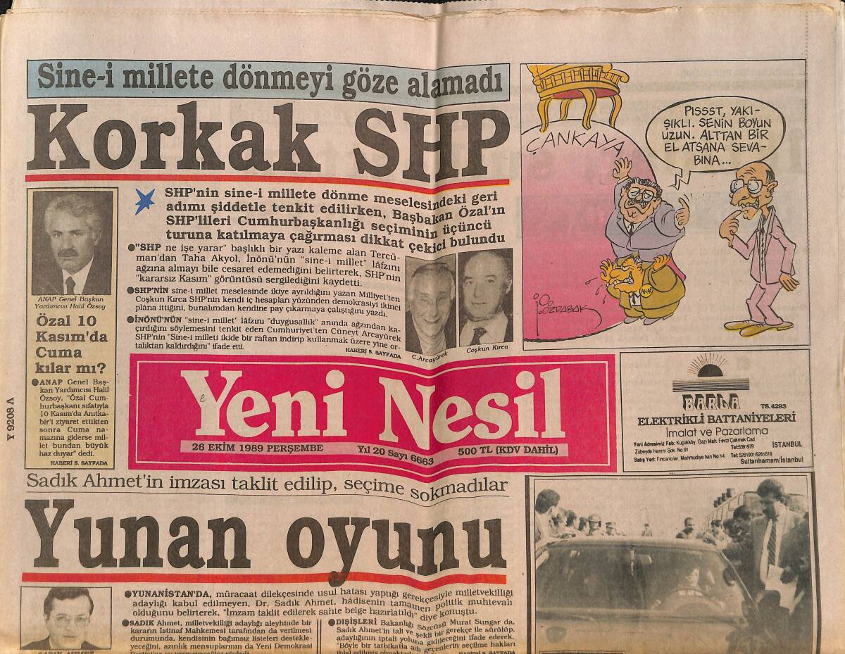 Yeni Nesil Gazetesi 26 Ekim 1989 - Fransa'da Türban Krizi - Galatasaray Niçin Gol Atamıyor ? GZ152019 - 1