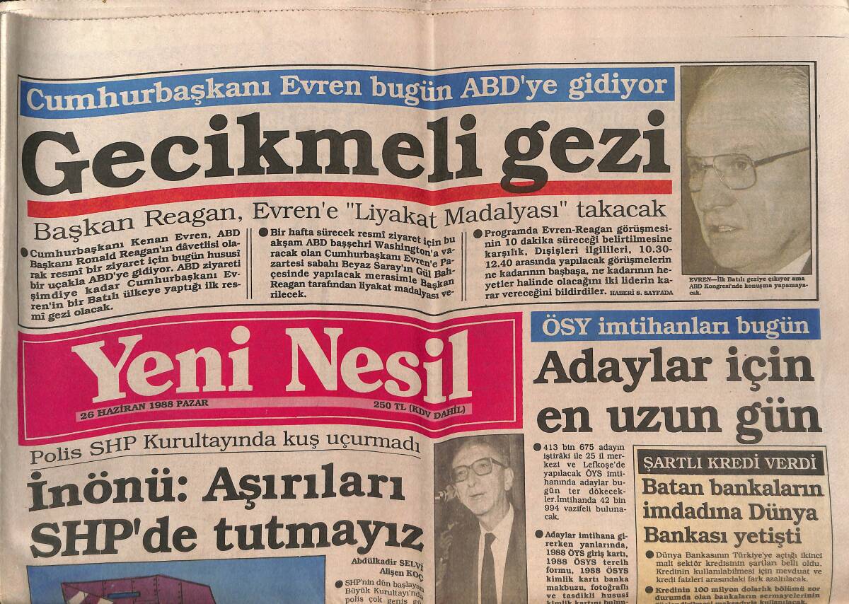 Yeni Nesil Gazetesi 26 Haziran 1988 - Dalan'ın Metro Reklâmı - DYP'den Hamle GZ147142 - 1