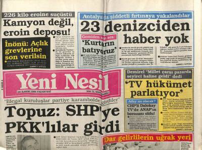 Yeni Nesil Gazetesi 28 Kasım 1988 - Topuz SHPye PKKlılar Girdi GZ61478 - 2