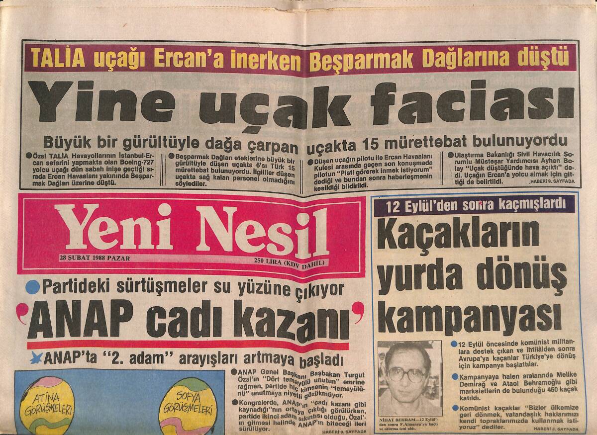 Yeni Nesil Gazetesi 28 Şubat 1988 - Ermeni-Azeri Çatışması - Evren , Basını Koşturdu GZ147141 - 1