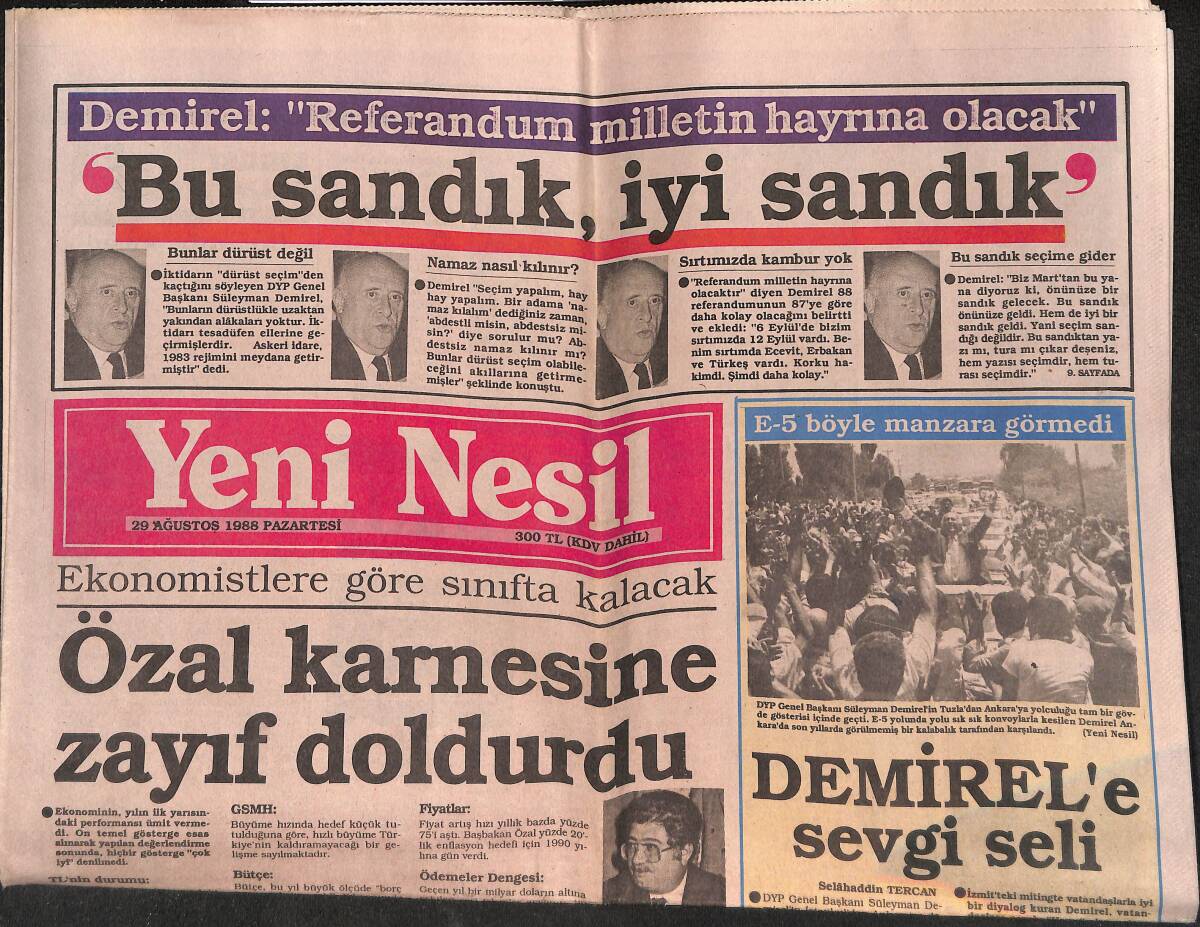 Yeni Nesil Gazetesi 29 Ağustos 1988 - TBMM , Açılıp Kapanacak - Dünya Yılda 900 Milyarı Silaha Ayırıyor GZ147120 - 1