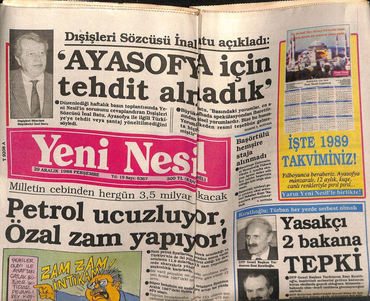 Yeni Nesil Gazetesi 29 Aralık 1988 - Petrol Ucuzluyor , Özal Zam Yapıyor ! - Türk-İş Köşk'te GZ152709 - 1