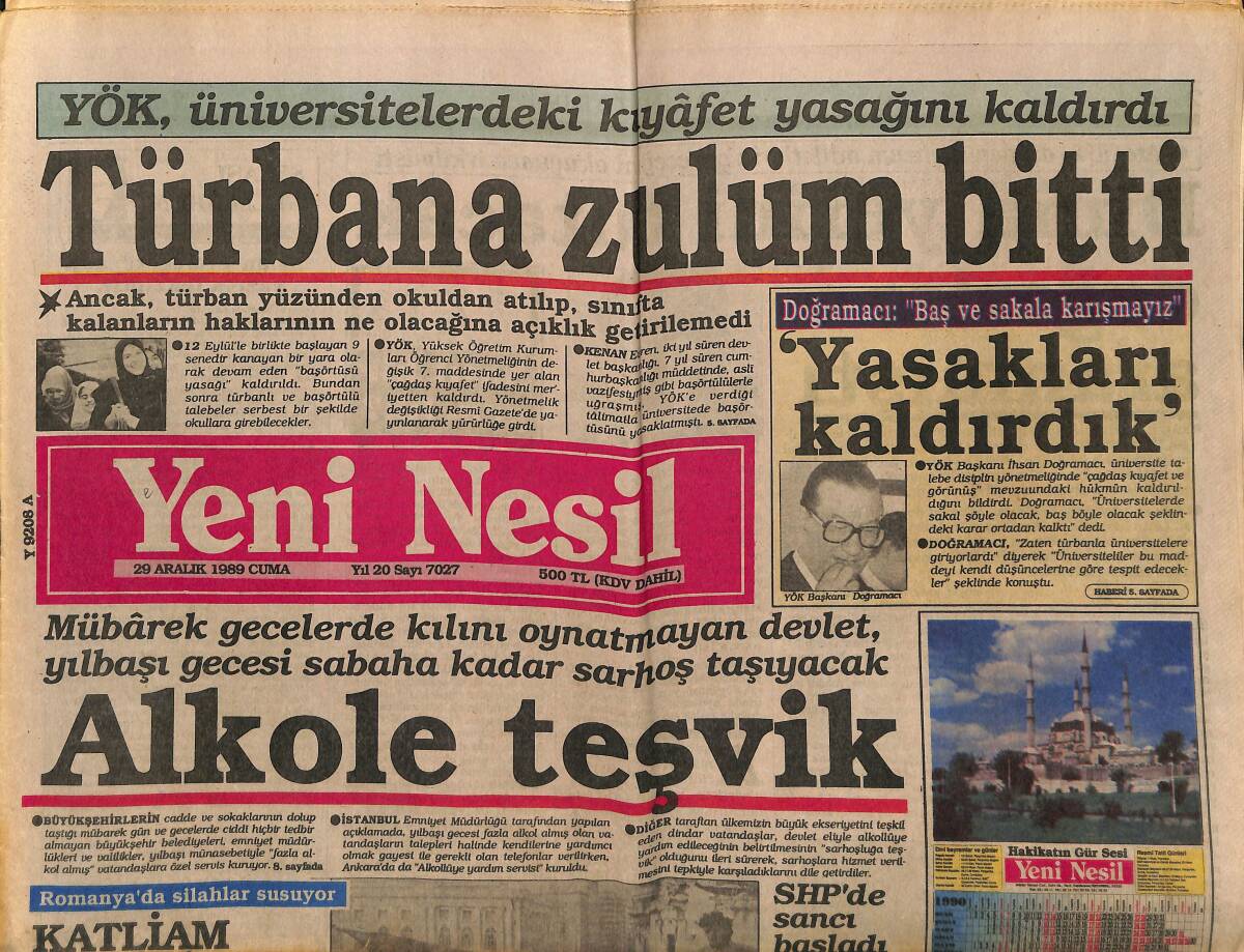 Yeni Nesil Gazetesi 29 Aralık 1989 - Çavuşesku'dan Şaşaalı Lüksü - Türbana Zulüm Bitti GZ153215 - 1