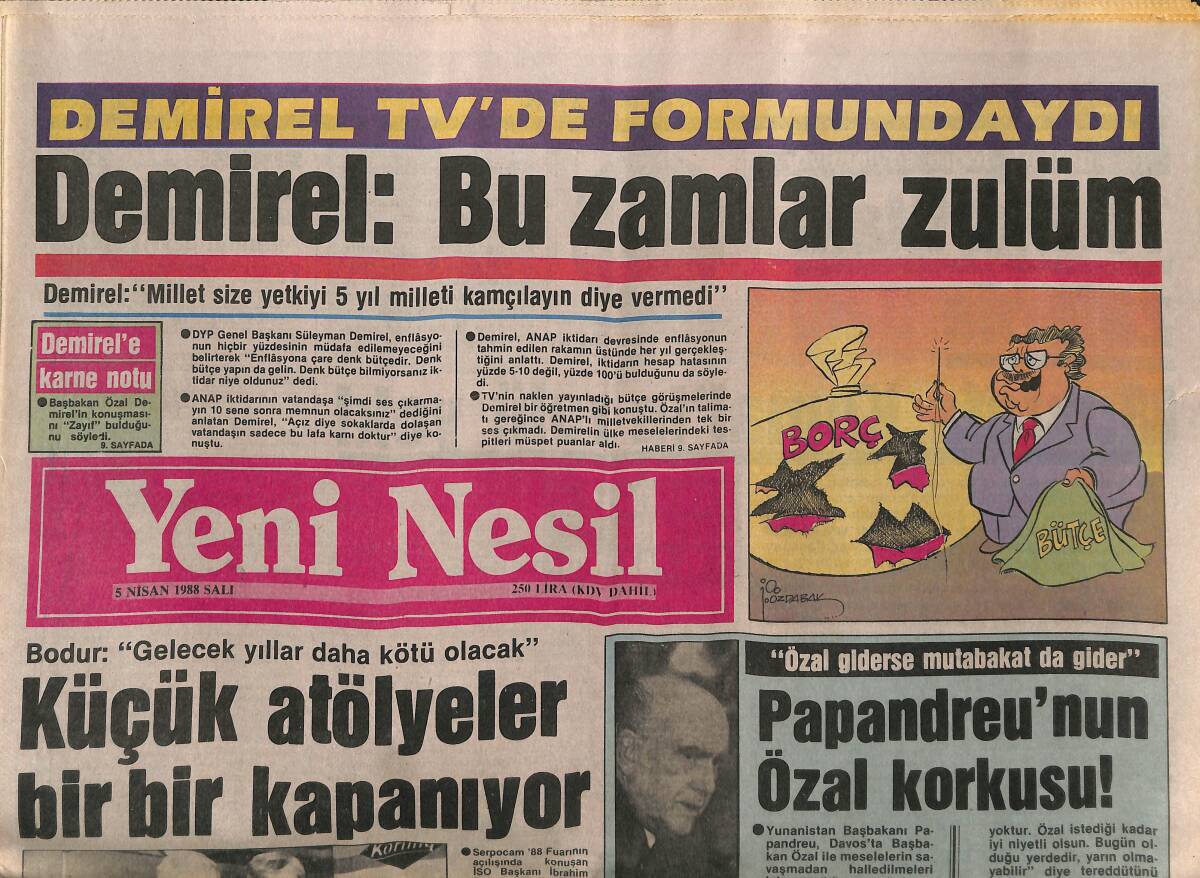 Yeni Nesil Gazetesi 5 Nisan 1988 - Papandreu'nun Özal Korkusu - Charles Ve Diana da Kavga Ediyor GZ152718 - 1