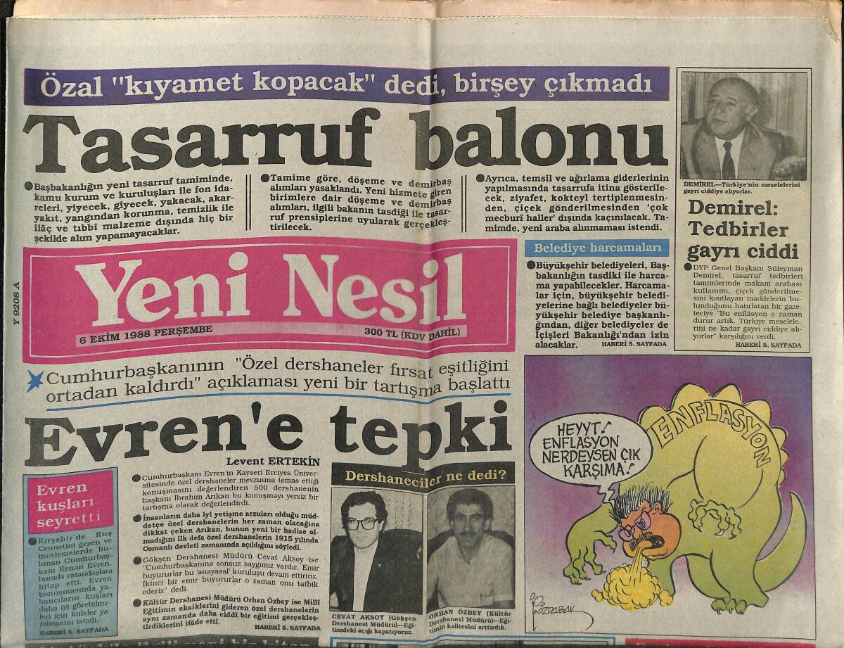 Yeni Nesil Gazetesi 6 Ekim 1988 - Evren'e Tepki - DYP , TRT İçin Gensoru Verdi GZ153236 - 1