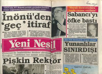Yeni Nesil Gazetesi 6 Kasım 1988 - Demirel Dev Yol Davasında Slogan Attılar Yunanlılar Sınırdışı GZ61469 - 1