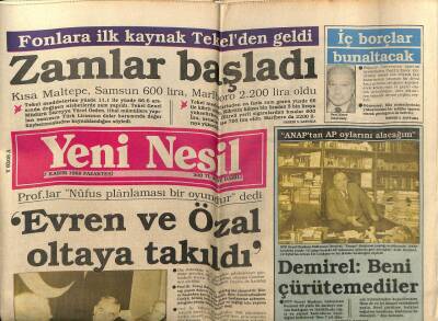 Yeni Nesil Gazetesi 7 Kasım 1988 - Evren Ve Özal Oltaya Takıldı GZ61471 - 2