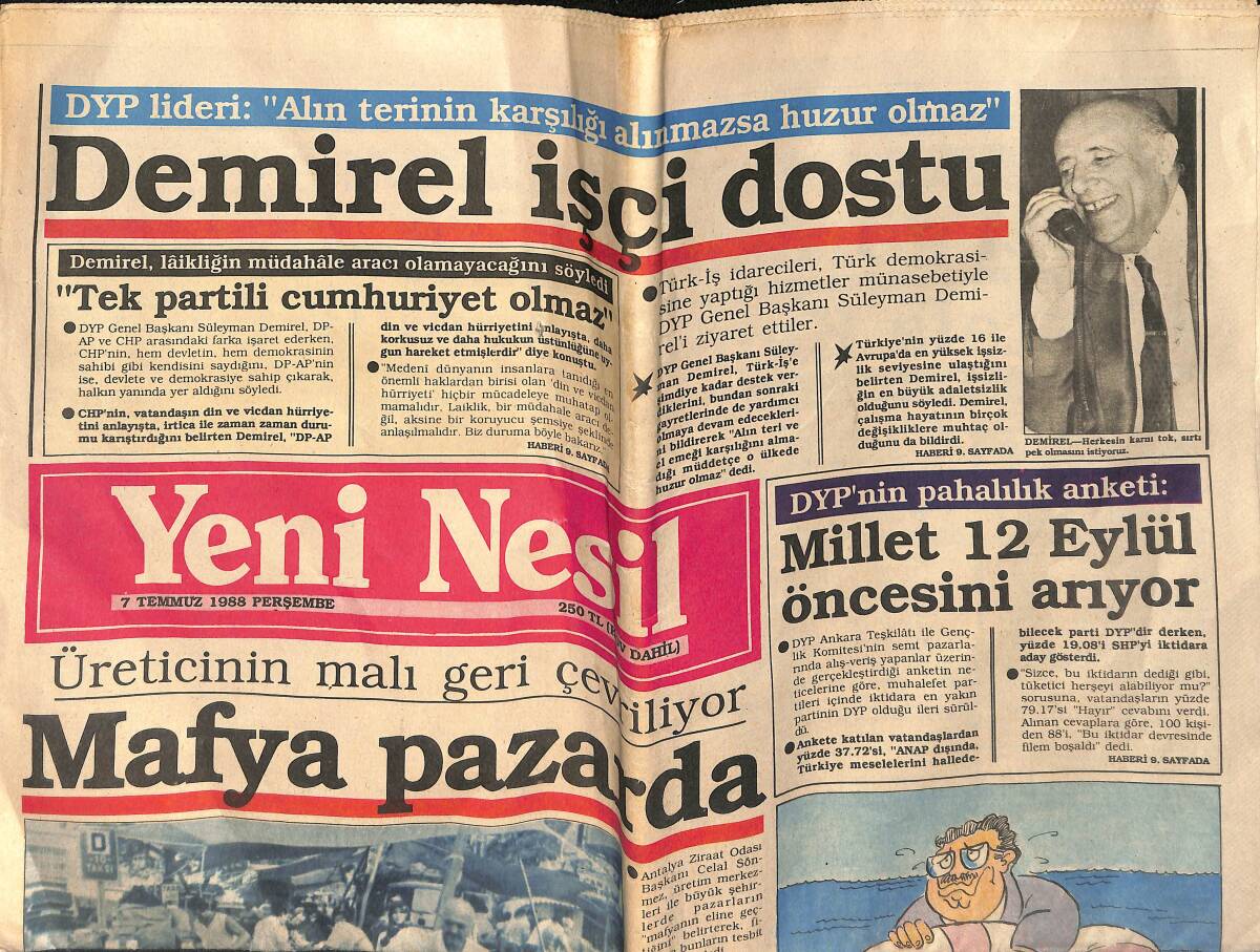 Yeni Nesil Gazetesi 7 Temmuz 1988 - Mafya Pazarda - TİSK Narin'e Arka Çıktı GZ154118 - 1