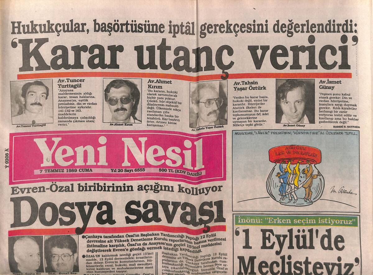 Yeni Nesil Gazetesi 7 Temmuz 1989 - Evren-Özal Birbirinin Açığını Kolluyor - İş Alemi Özal'ı Silahıyla Vurdu GZ151444 - 1