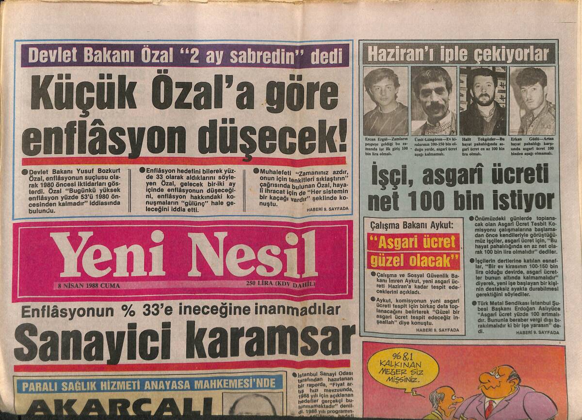 Yeni Nesil Gazetesi 8 Nisan 1988 - Küçük Özal'a Göre Enflasyon Düşecek - Evren Yarın Kuveyt'e Gidiyor GZ152719 - 1