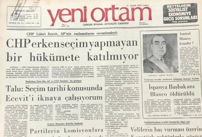 Yeni Ortam Gazetesi 21 Aralık 1973- İnönünün Tehlikeyi Atlattığı Bildirildi GZ39312 - 1