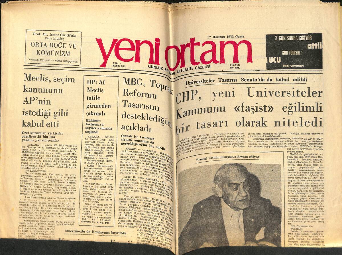 Yeni Ortam Gazetesi 22 Haziran 1973 - Ankara Merkez Cezaevinde Başlayan Protesto Hareketi Dün De Devam Etti! - Müezzinoğlu Da Komisyona Başvurdu! GZ138488 - 1